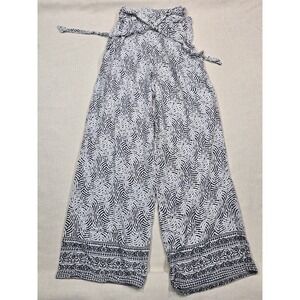 Blue Rain Wide Leg Palazzo Pants Black White‎ Print Drawstring Waist S